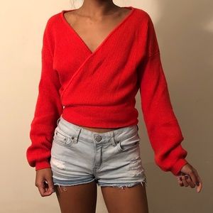 STUNNING Lulus red/orange balloon wrap sweater